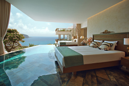 酒店大床房豪华的海景房设计图片