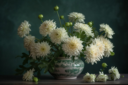 白菊菊花瓷器花瓶里的菊花设计图片