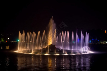 喷泉夜晚公园里的音乐喷泉设计图片
