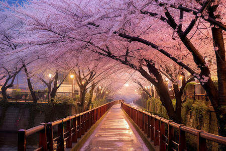 一棵棵绽放的樱花树背景图片