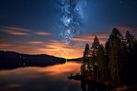 黄昏天空下的湖泊图片