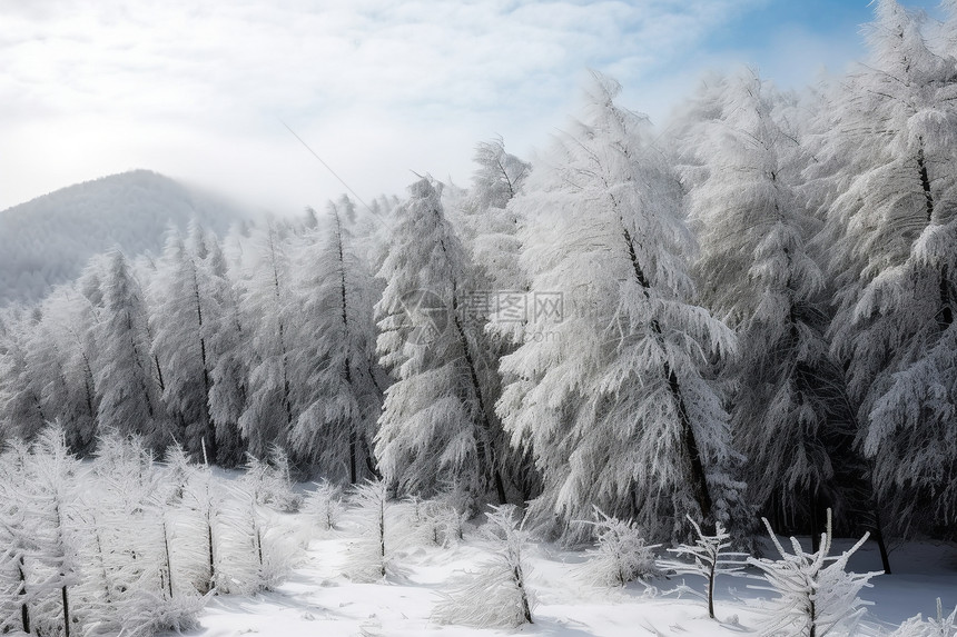 冰雪覆盖的树林图片