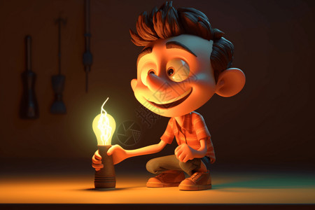 卡通锤子素材玩耍灯泡的游戏角色设计图片