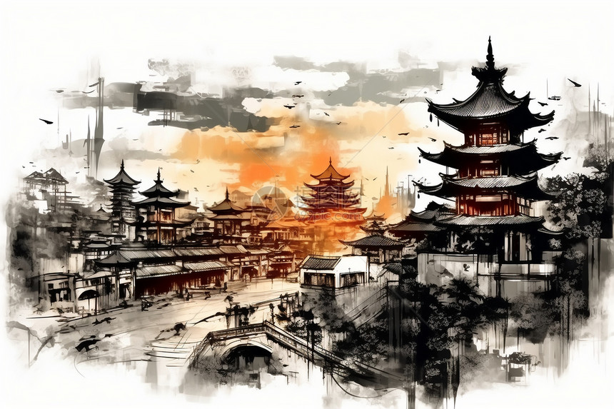 中式建筑城市风景图片
