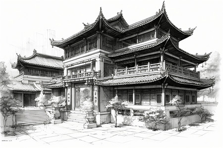 传统中式建筑结构豪宅高清图片素材