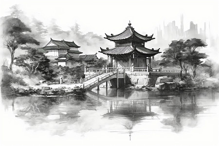 中国著名园林插画图片