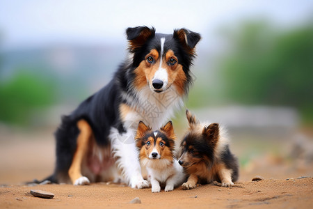 可爱小狗高清狗妈妈和孩子背景