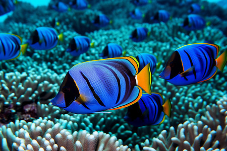 蓝色海底的珊瑚礁图片