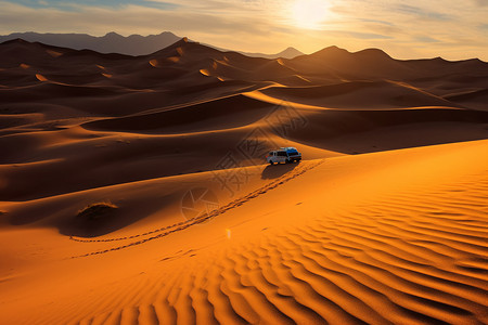 日落的沙漠景观背景图片