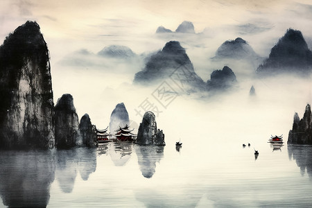 中式水墨风景背景图片