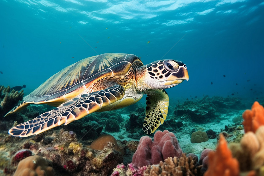 生态海洋环境中的大海龟图片