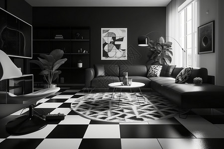 黑白的客厅图片
