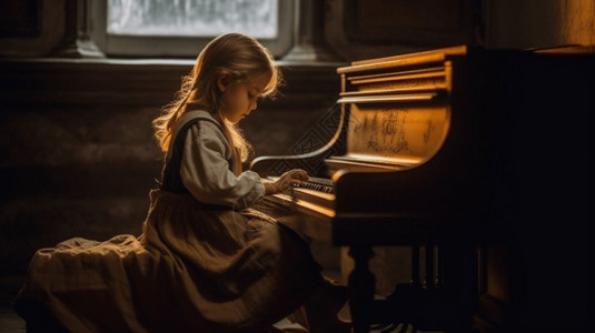 小女孩弹钢琴背景图片
