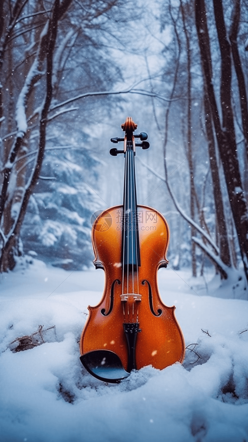冬天雪地里的小提琴图片