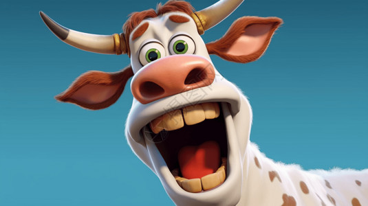 牛头笑脸的3D卡通插图图片