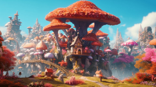 巨大的蘑菇屋高清图片