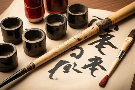 毛笔艺术字东方书法的特写镜头背景