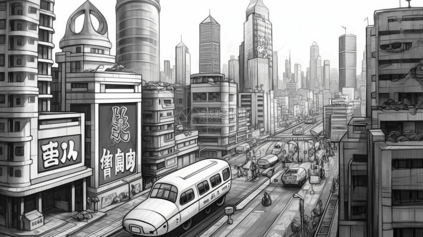 卡通城市艺术插图图片