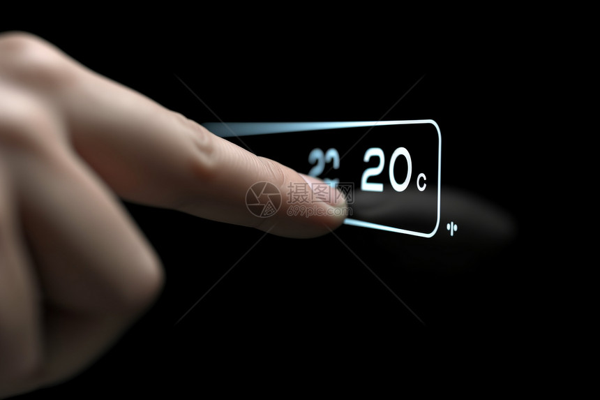 手指按下屏幕上的温度计图标图片