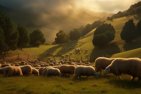 山脉上的羊场牲畜高清图片素材