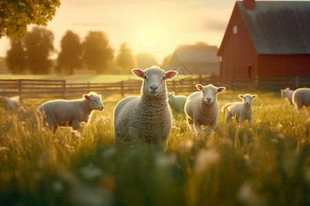 傍晚草地的羊生肖高清图片素材