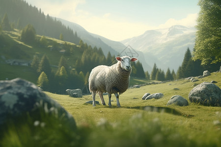 草地上的绵羊牲畜高清图片素材