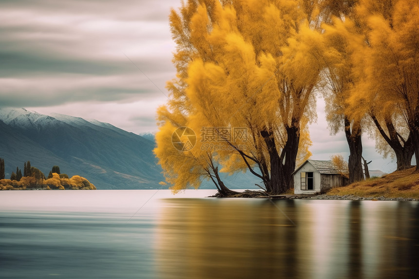 湖边秋天的风景图片