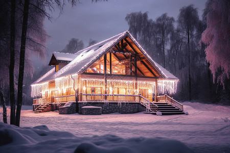 森林里的雪屋图片