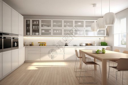 现代化的白色厨房背景图片