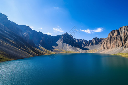 群山中的湖泊风景高清图片素材