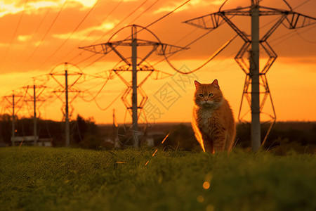 夕阳下的黄猫背景图片