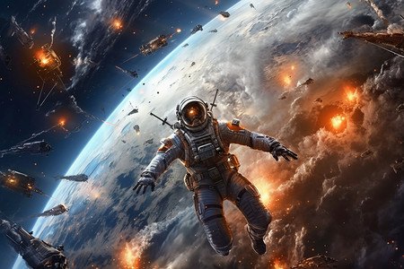 宇航员漫游太空背景图片