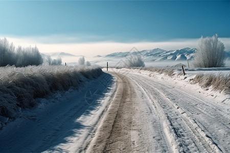 冬季雪路特写高清图片