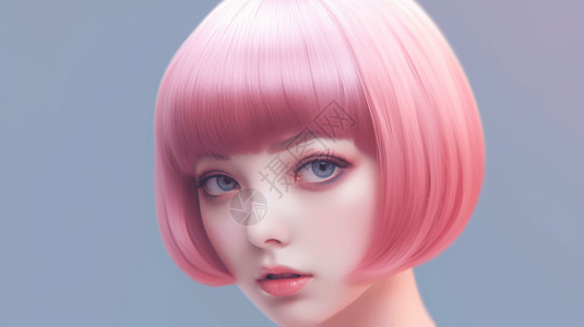 粉色短发的二次元少女图片