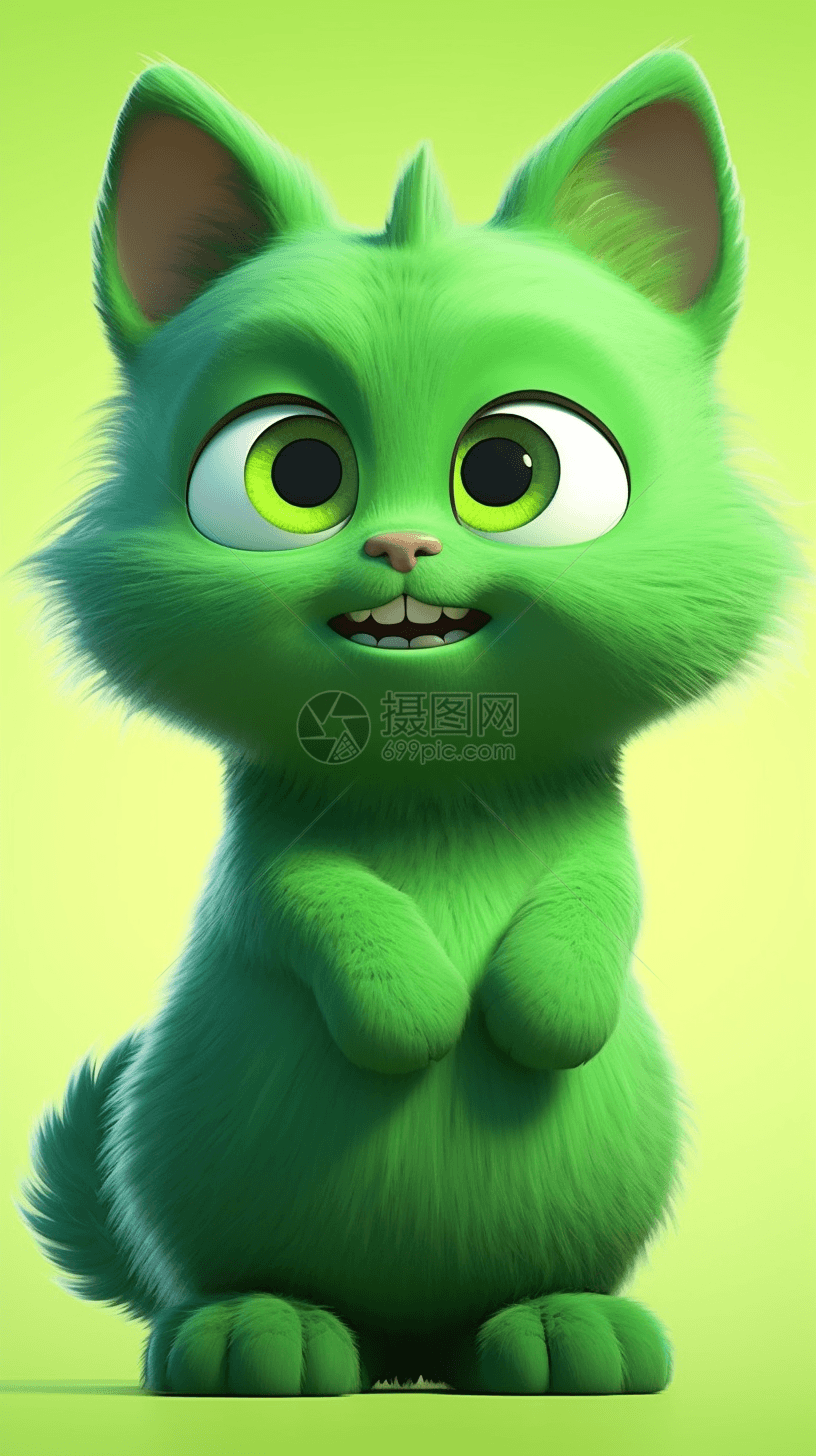一只绿色猫咪图片