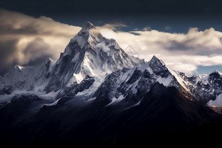 阴天的雪山图片