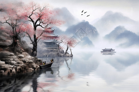 中国画山水背景图片
