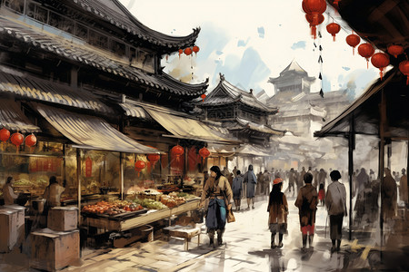 中国传统市场背景图片