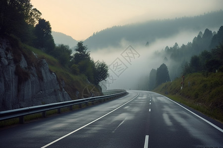 清晨公路上的薄雾图片