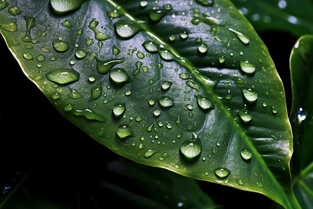 雨后树叶上的水珠背景图片