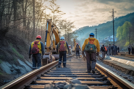 铁路施工的工人图片