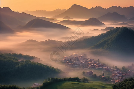 大山里的山村背景图片