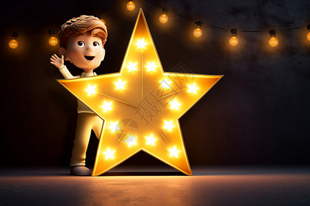 小男孩旁边的星星背景图片