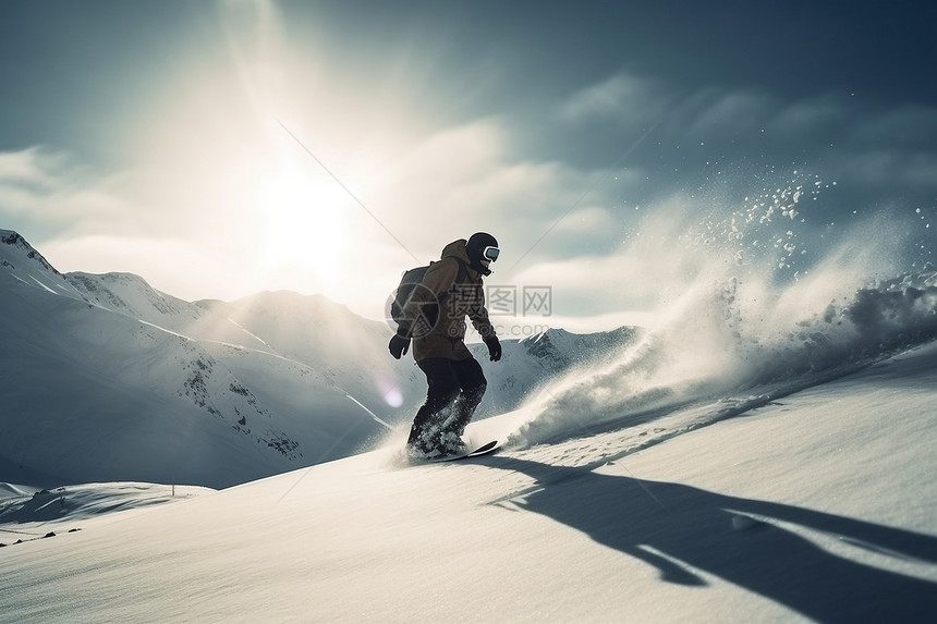 雪山滑雪的滑雪者图片
