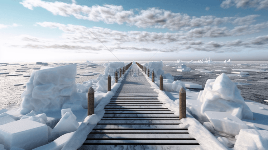 冰雪上的木桥图片