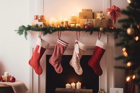 壁炉上的圣诞袜子背景图片