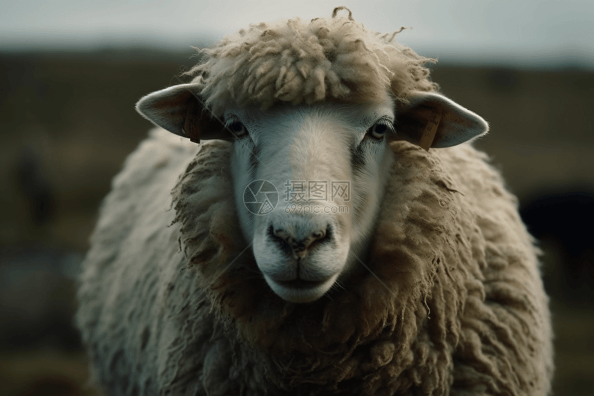 修过毛的绵羊的详细肖像图片