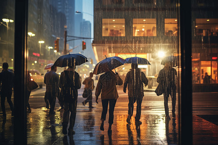 暴雨街道暴雨中的人们背景