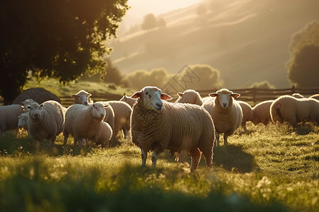 草地上的绵羊群高清图片