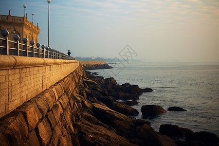 海滨的风景大海海堤高清图片